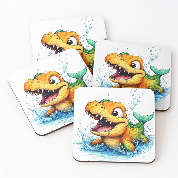 Item preview, Cute Cartoon Crocodile Fish Splash – Orange Green Funny Sea Creature Illustration designed and sold by bambooks.tabooks.