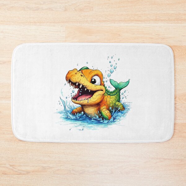 Item preview, Cute Cartoon Crocodile Fish Splash – Orange Green Funny Sea Creature Illustration designed and sold by bambooks.tabooks.