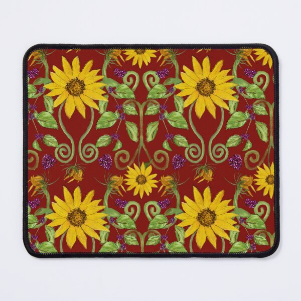 Item preview, Sunflower Botanical Pattern | Watercolor Folk Art Floral with Beautyberries designed and sold by CaroStudioTX.