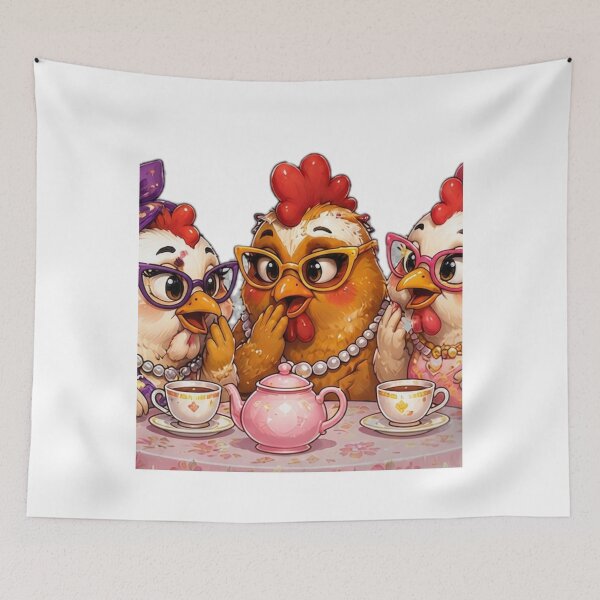 Item preview, Gossiping Chickens Tea Party designed and sold by DailyDoodlesBySumbul.