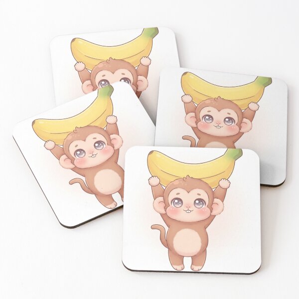 Item preview, Super Cute Chibi Monkey Holding a Giant Banana Cartoon  designed and sold by Stickivo.