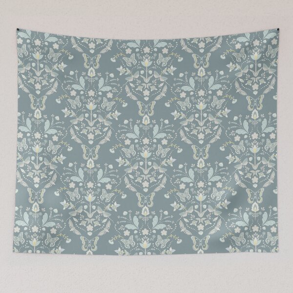 Item preview, Swedish Moth Damask in Neutral Grays and Blues designed and sold by vinpauld.