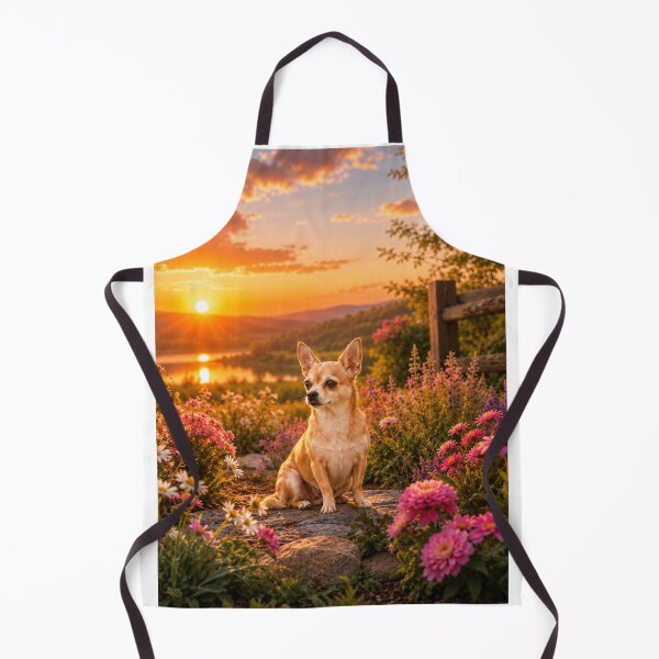 Item preview, Small Chihuahua at sunset in a field of flowers designed and sold by Animal Passion Designs.