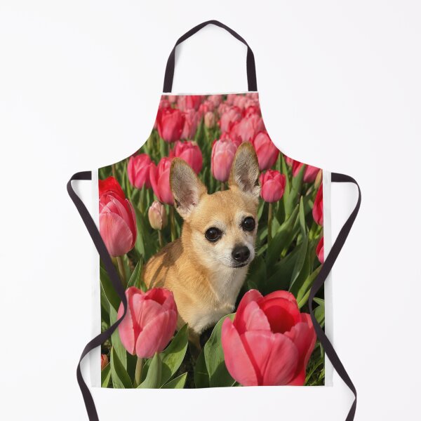 Item preview, Cute Chihuahua among pink tulips designed and sold by Animal Passion Designs.