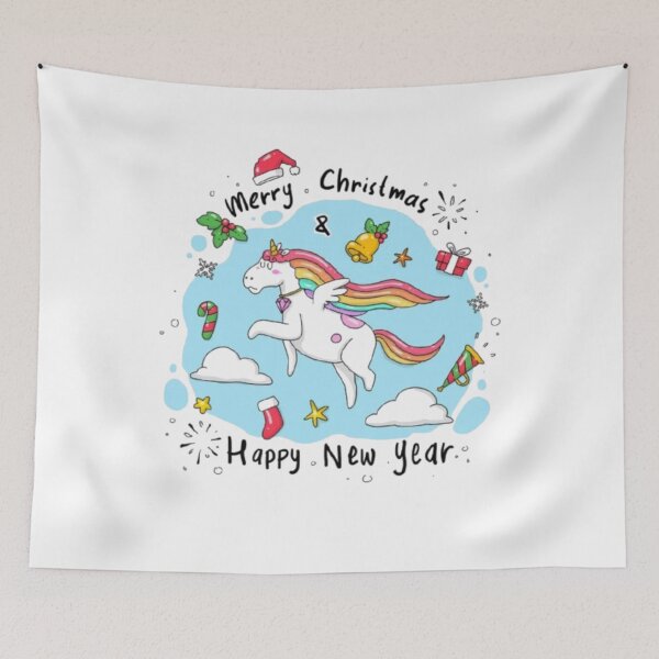Item preview, Merry Christmas & Happy New Year Cute Rainbow Unicorn | Kawaii Holiday Design designed and sold by Elite Wall Art.