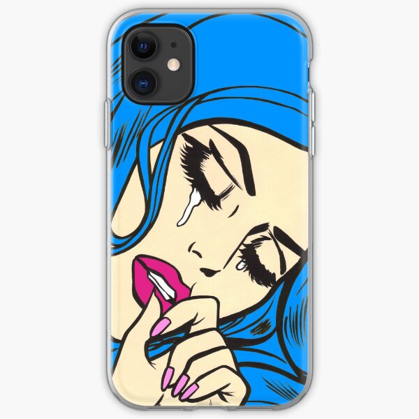 Blue Hair Crying Comic Girl iPhone Soft Case