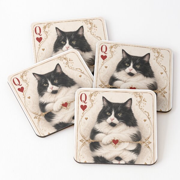 Item preview, Queen of Hearts Cat Playing Card | Black and White Tuxedo Cat Art designed and sold by bambooks.tabooks.