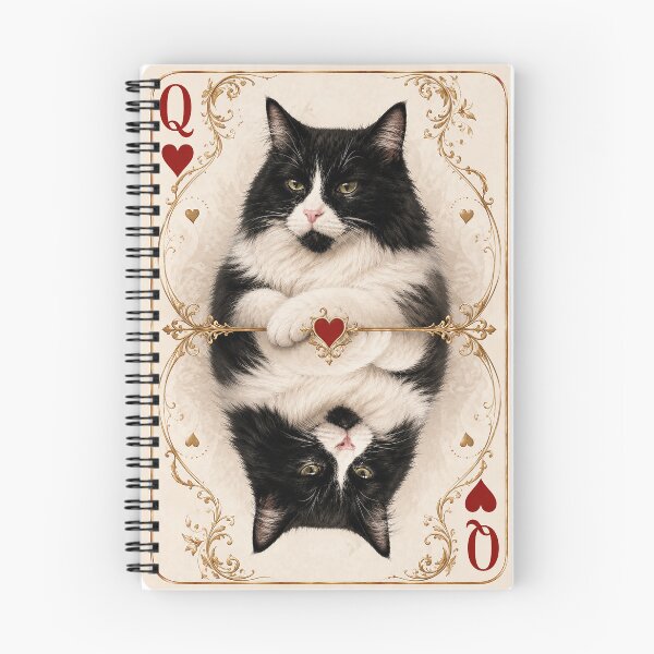 Item preview, Queen of Hearts Cat Playing Card | Black and White Tuxedo Cat Art designed and sold by bambooks.tabooks.