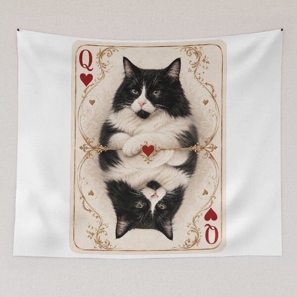 Item preview, Queen of Hearts Cat Playing Card | Black and White Tuxedo Cat Art designed and sold by bambooks.tabooks.
