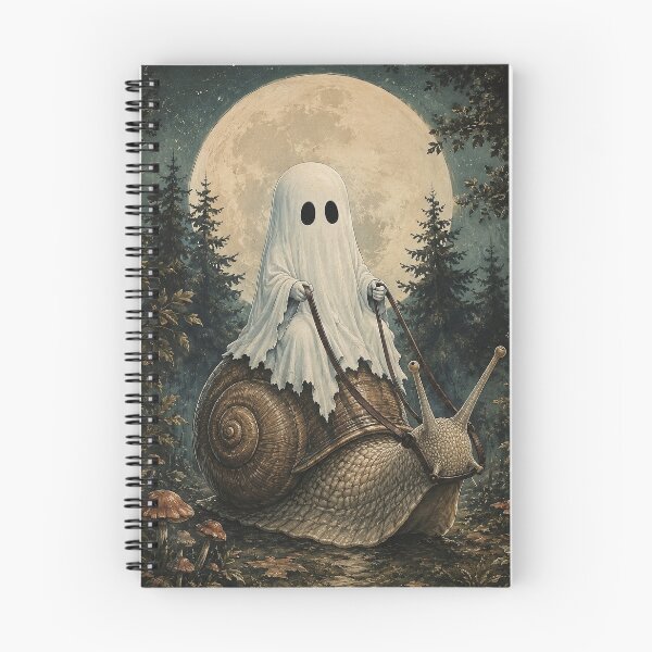 Item preview, Cute Ghost Riding a Giant Snail | Whimsical Forest Cottagecore Art designed and sold by Tolchik.