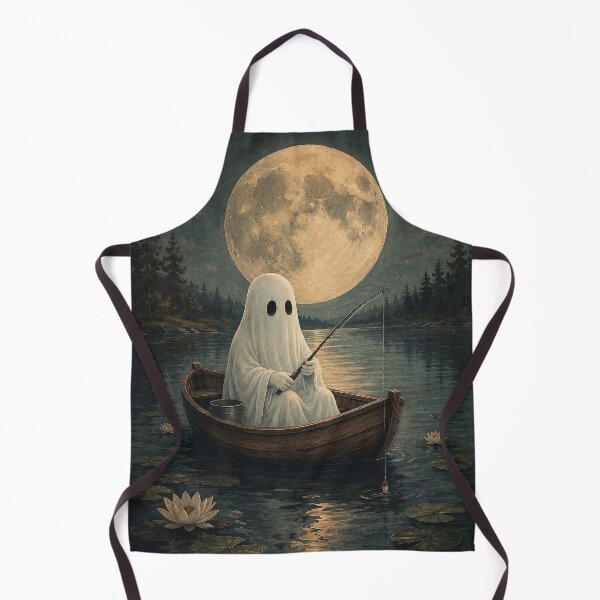 Item preview, Cute Ghost Fishing Beneath the Full Moon | Cozy Fantasy Cottagecore Art designed and sold by Tolchik.