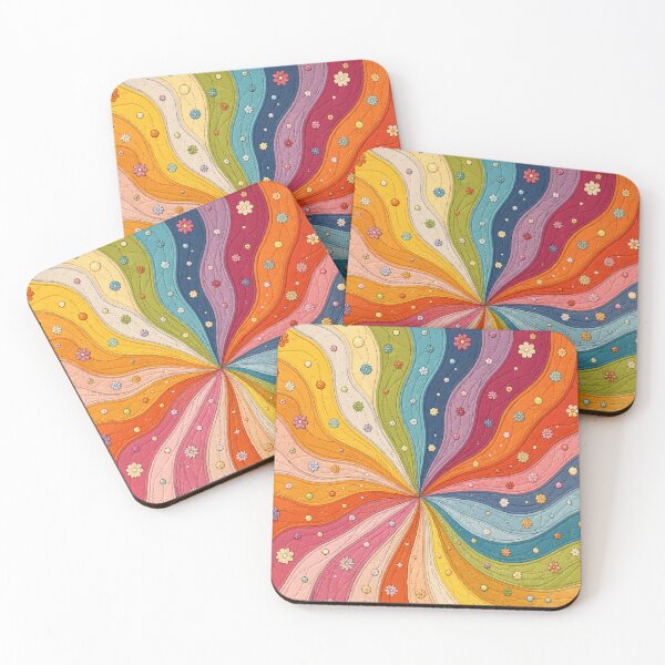 Item preview, Retro Rainbow Quilt Print Spiral and Floral Sunburst Pattern designed and sold by Far Out Goods.