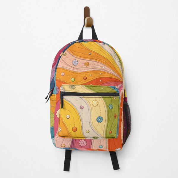 Item preview, Retro Rainbow Quilt Print Spiral and Floral Sunburst Pattern designed and sold by Far Out Goods.
