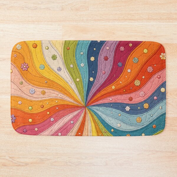 Item preview, Retro Rainbow Quilt Print Spiral and Floral Sunburst Pattern designed and sold by Far Out Goods.