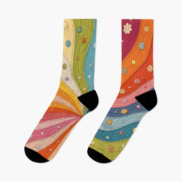 Item preview, Retro Rainbow Quilt Print Spiral and Floral Sunburst Pattern designed and sold by Far Out Goods.