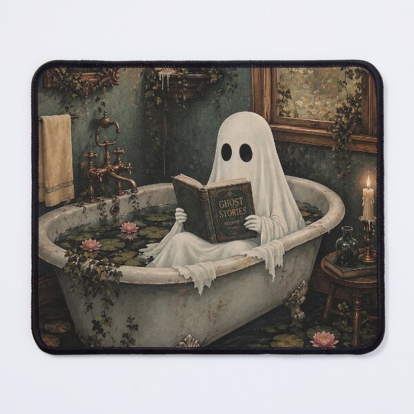 Item preview, Ghost Reading Ghost Stories in a Vintage Bathtub | Dark Cottagecore Fantasy Art designed and sold by Tolchik.