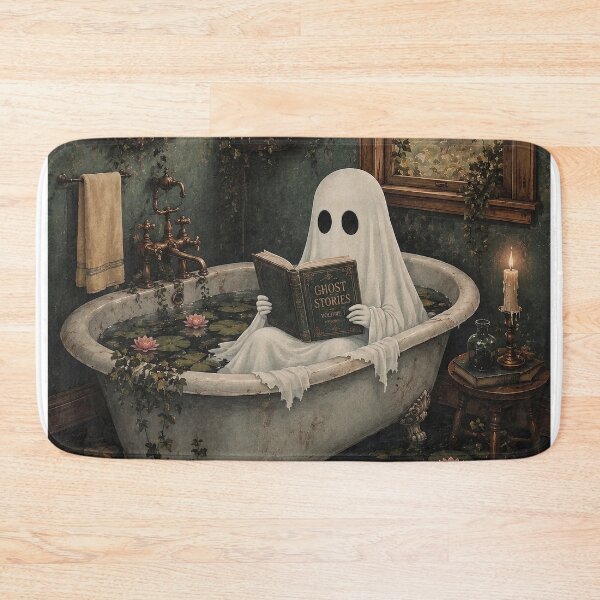 Item preview, Ghost Reading Ghost Stories in a Vintage Bathtub | Dark Cottagecore Fantasy Art designed and sold by Tolchik.