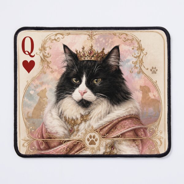 Item preview, Queen of Hearts Royal Cat | Tuxedo Cat Crown Playing Card Art designed and sold by bambooks.tabooks.