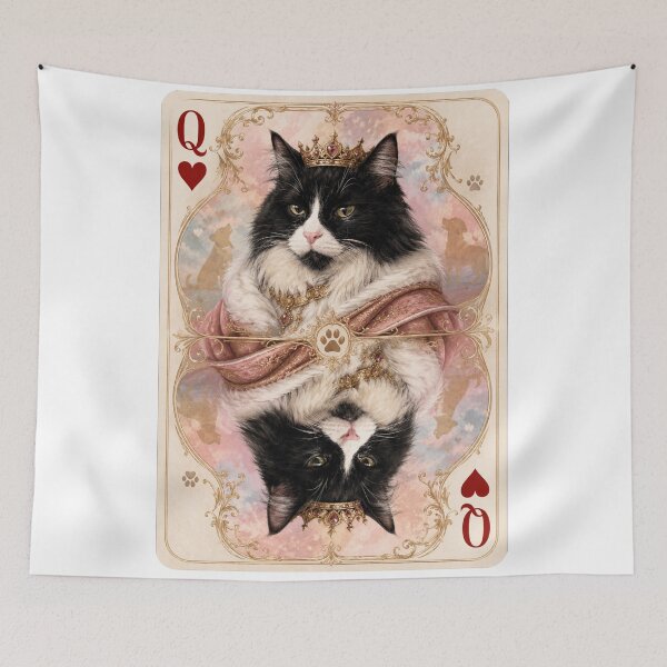 Item preview, Queen of Hearts Royal Cat | Tuxedo Cat Crown Playing Card Art designed and sold by bambooks.tabooks.