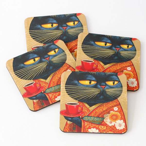 Item preview, Charming Cat in Colorful Kimono with Espresso designed and sold by Artessie.