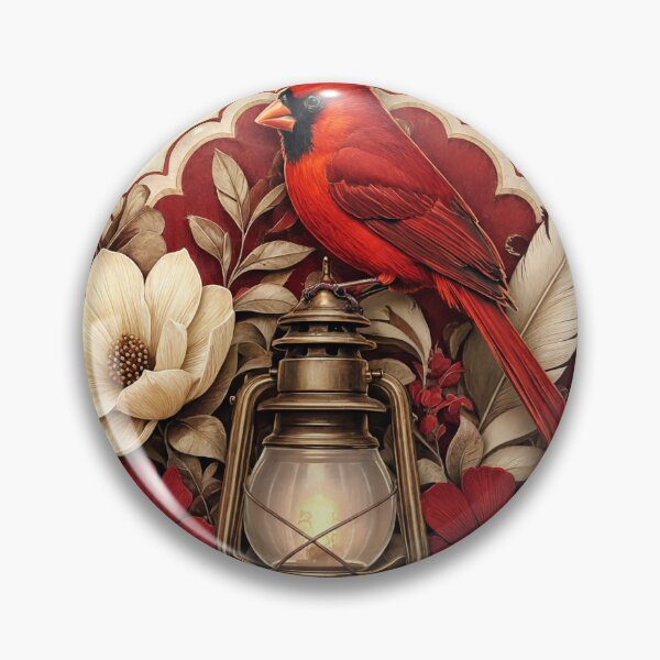 Item preview, Vintage Lantern with Northern Cardinal and Floral Hope Illustration on Parchment Background designed and sold by Creative88Art.