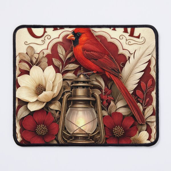 Item preview, Vintage Lantern with Northern Cardinal and Floral Hope Illustration on Parchment Background designed and sold by Creative88Art.