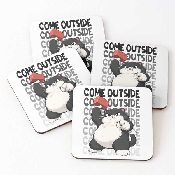 Item preview, Cute Angry Black and White Cat Cartoon Design | Funny "Come Outside" Meme Illustration designed and sold by CutPawStudio.