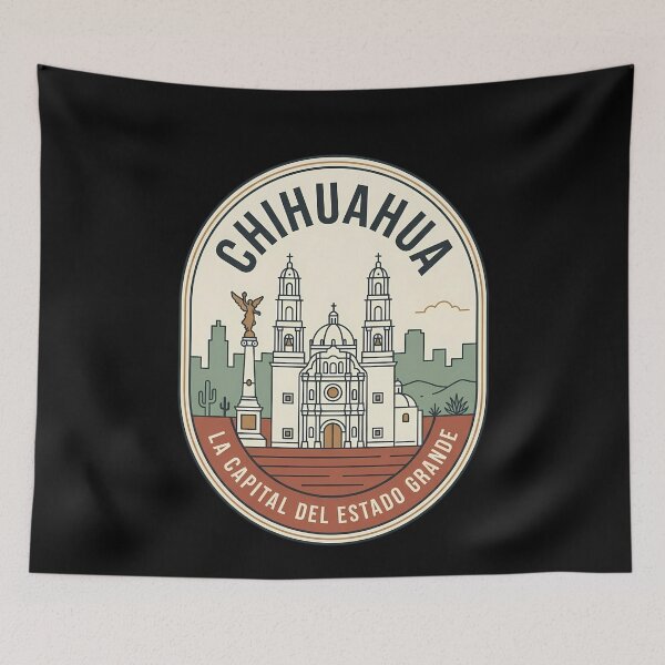 Item preview, Chihuahua Mexico City Vintage Travel Emblem Cathedral designed and sold by k3rstman1.