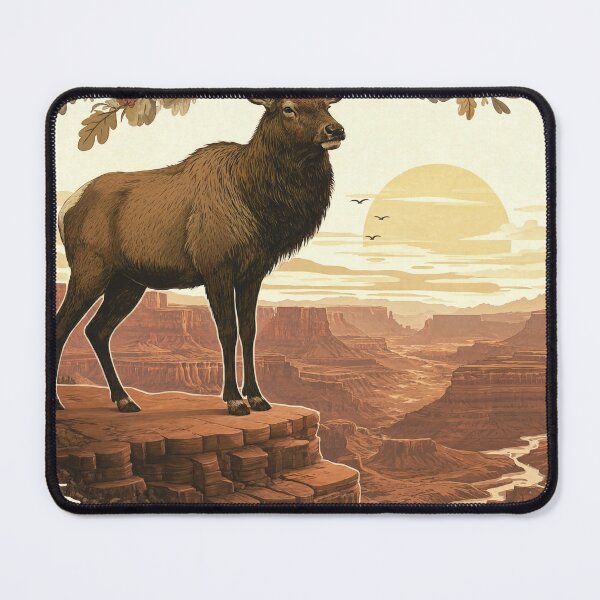 Item preview, Majestic Elk Standing on Rocky Cliff with Antlers in Autumn Sunset Landscape designed and sold by Creative88Art.