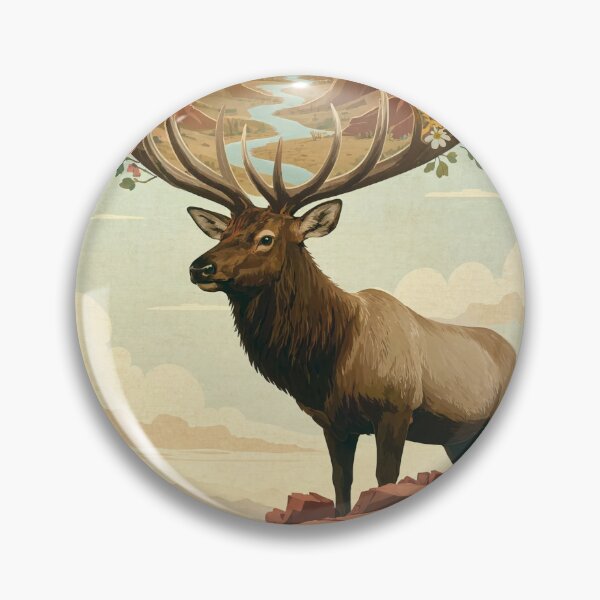 Item preview, Majestic Elk Standing on Rocky Cliff in Desert Canyon Landscape Illustration designed and sold by Creative88Art.