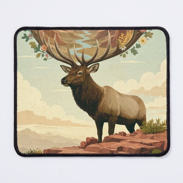 Item preview, Majestic Elk Standing on Rocky Cliff in Desert Canyon Landscape Illustration designed and sold by Creative88Art.