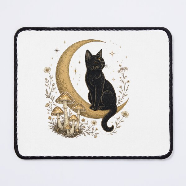 Item preview, Mystic Black Cat on Crescent Moon Witchcore designed and sold by Samael&.