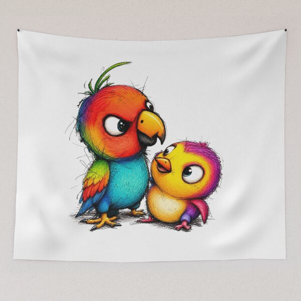 Item preview, Colorful Lovebirds Illustration | Cute Rainbow Bird Couple Art designed and sold by bambooks.tabooks.