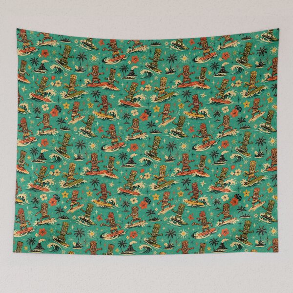 Item preview, Retro Surfing Tikis Ride Atomic Island Waves With Style designed and sold by Retroaugogo.