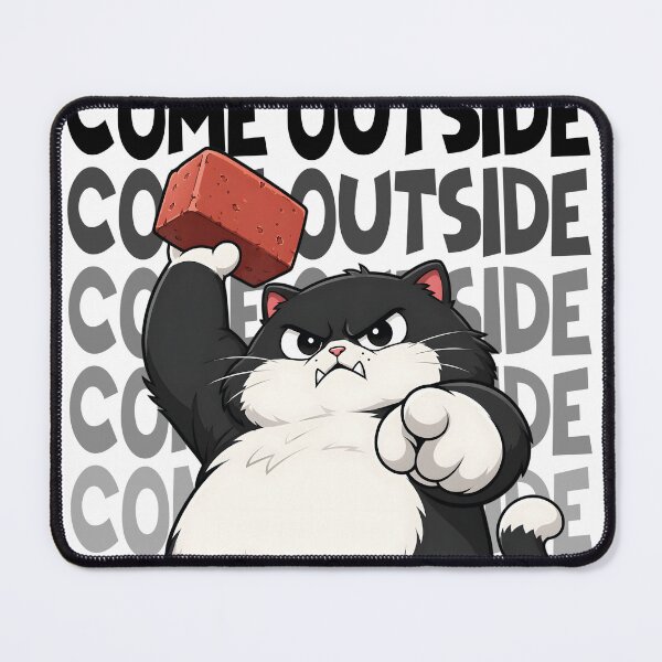 Item preview, Cute Angry Black and White Cat Cartoon Design | Funny "Come Outside" Meme Illustration designed and sold by CutPawStudio.