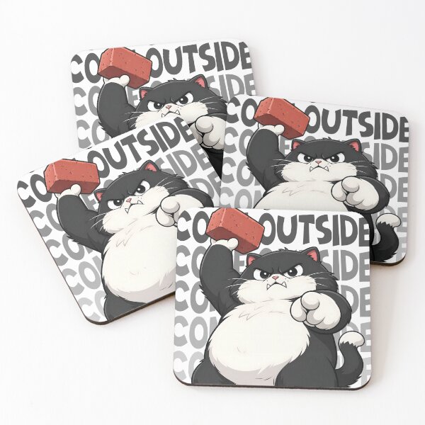 Item preview, Cute Angry Black and White Cat Cartoon Design | Funny "Come Outside" Meme Illustration designed and sold by CutPawStudio.