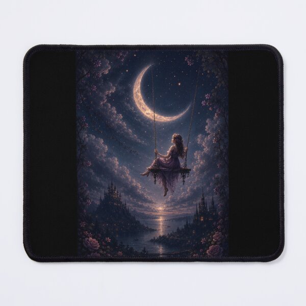 Item preview, Dreamy Girl on Moon Swing Fantasy Night Sky Art designed and sold by bellaever.