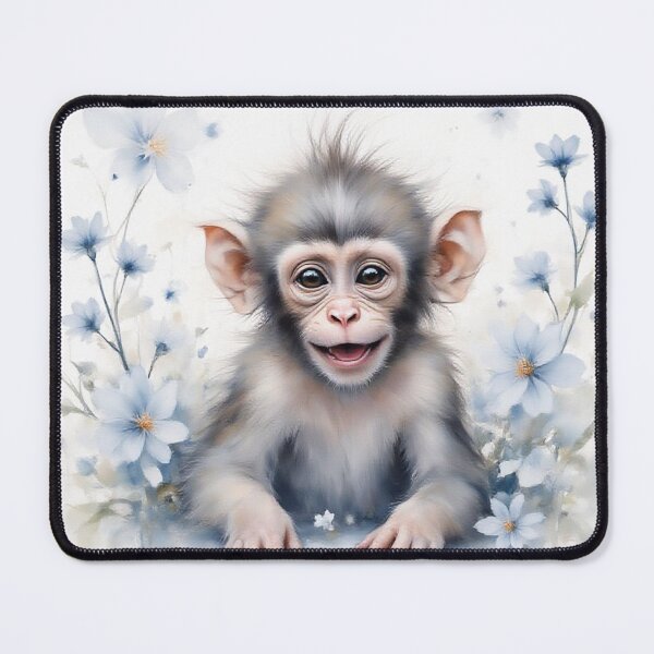 Item preview, Happy Baby Monkey Blue Florals Nursery Decor designed and sold by CodellCreations.