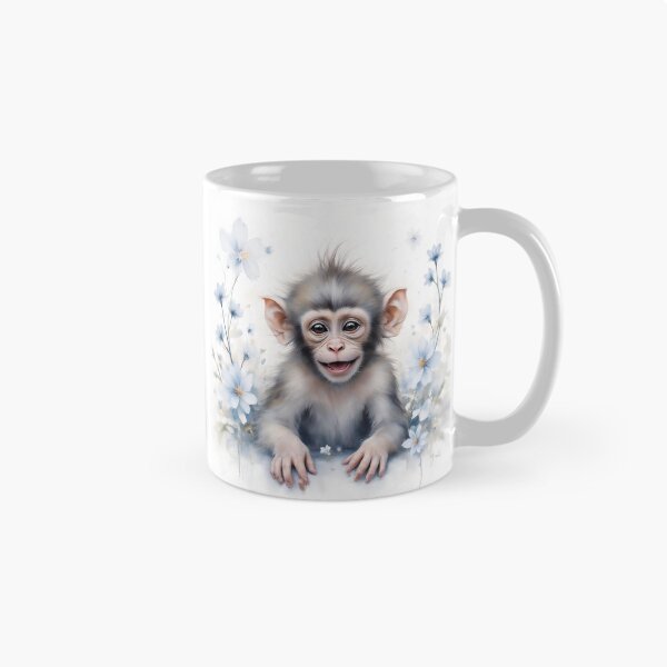 Item preview, Happy Baby Monkey Blue Florals Nursery Decor designed and sold by CodellCreations.