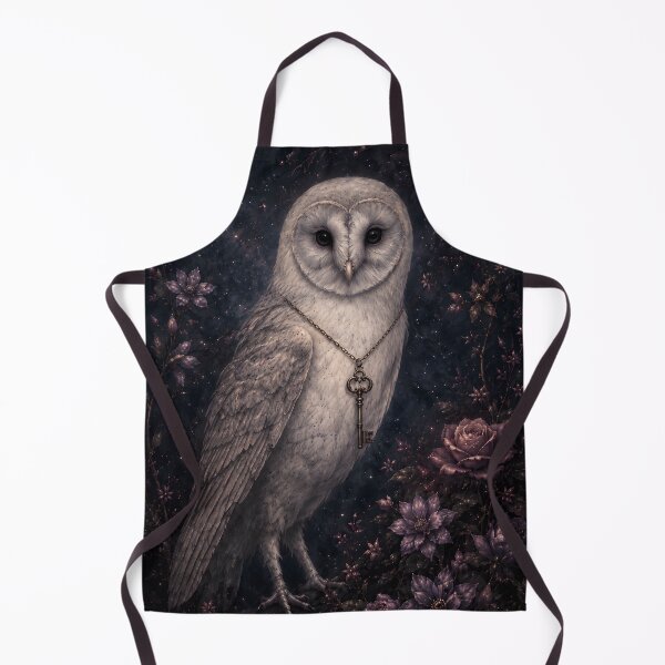 Item preview, Mystical Barn Owl Crescent Moon Key Dark Floral Art designed and sold by bellaever.