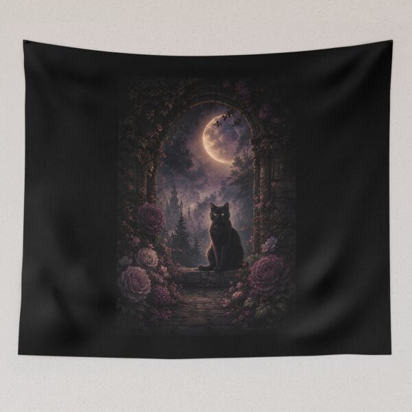 Item preview, Mystical Black Cat Full Moon Gothic Archway designed and sold by bellaever.