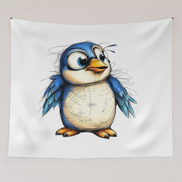 Item preview, Cute Blue Penguin Illustration | Whimsical Cartoon Penguin Art designed and sold by bambooks.tabooks.