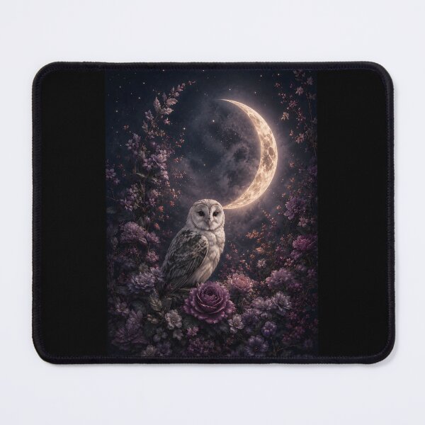Item preview, Mystical Barn Owl Crescent Moon Floral Night designed and sold by bellaever.