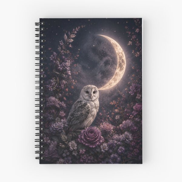 Item preview, Mystical Barn Owl Crescent Moon Floral Night designed and sold by bellaever.