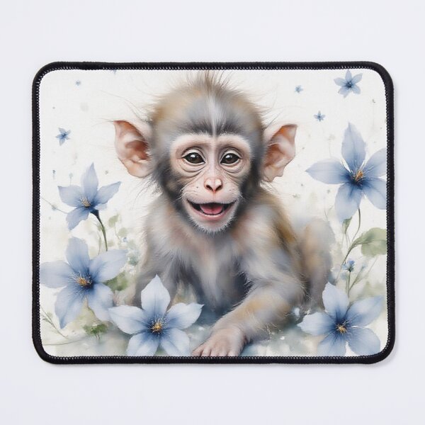 Item preview, Happy Baby Monkey Blue Florals Nursery Decor designed and sold by CodellCreations.