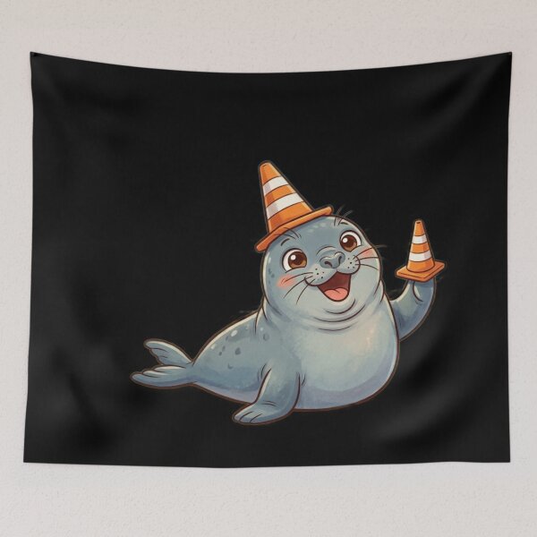 Item preview, Cute Laughing Neil the Seal with Traffic Cones designed and sold by Pharaon 0.
