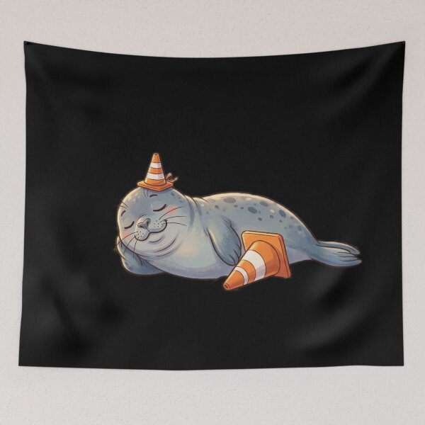 Item preview, Cute Sleeping Neil the Seal with Traffic Cones designed and sold by Pharaon 0.