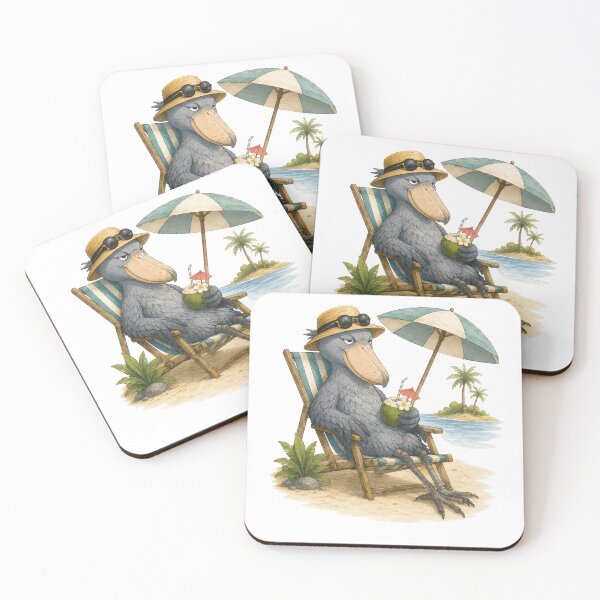 Item preview, Cute Shoebill on Summer Vacation | Tropical Beach Bird Illustration designed and sold by Little Moments Co..