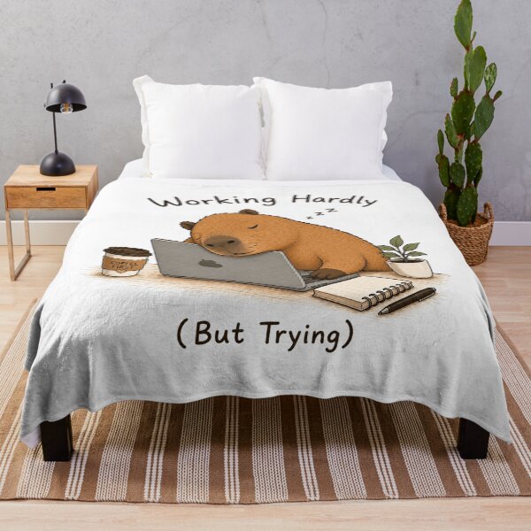 Item preview, Working Hardly (But Trying) Sleepy Capybara with Laptop & Coffee designed and sold by Little Moments Co..