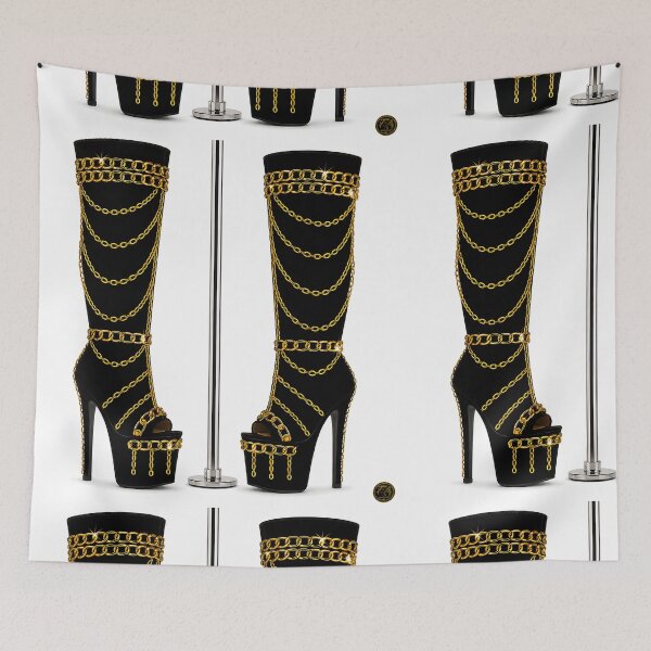 Item preview, Luxury Gold Chained Knee-High Black Boots designed and sold by Trans4med.